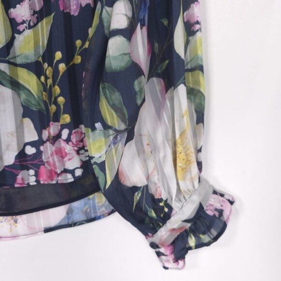 NWT Joie Women's Floral Ruffle Wrist Top Blouse S/P Pleated Tie V Neck Sheer - Picture 6 of 9